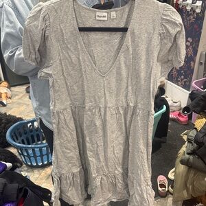 Sunday Best Light Gray V-Neck Ruffle Tiered Tunic